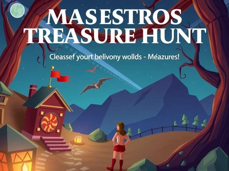 Maestros Treasure Hunt Game Cover Art - Ancient Indian Treasure Hunt Landscape with Mythological Elements